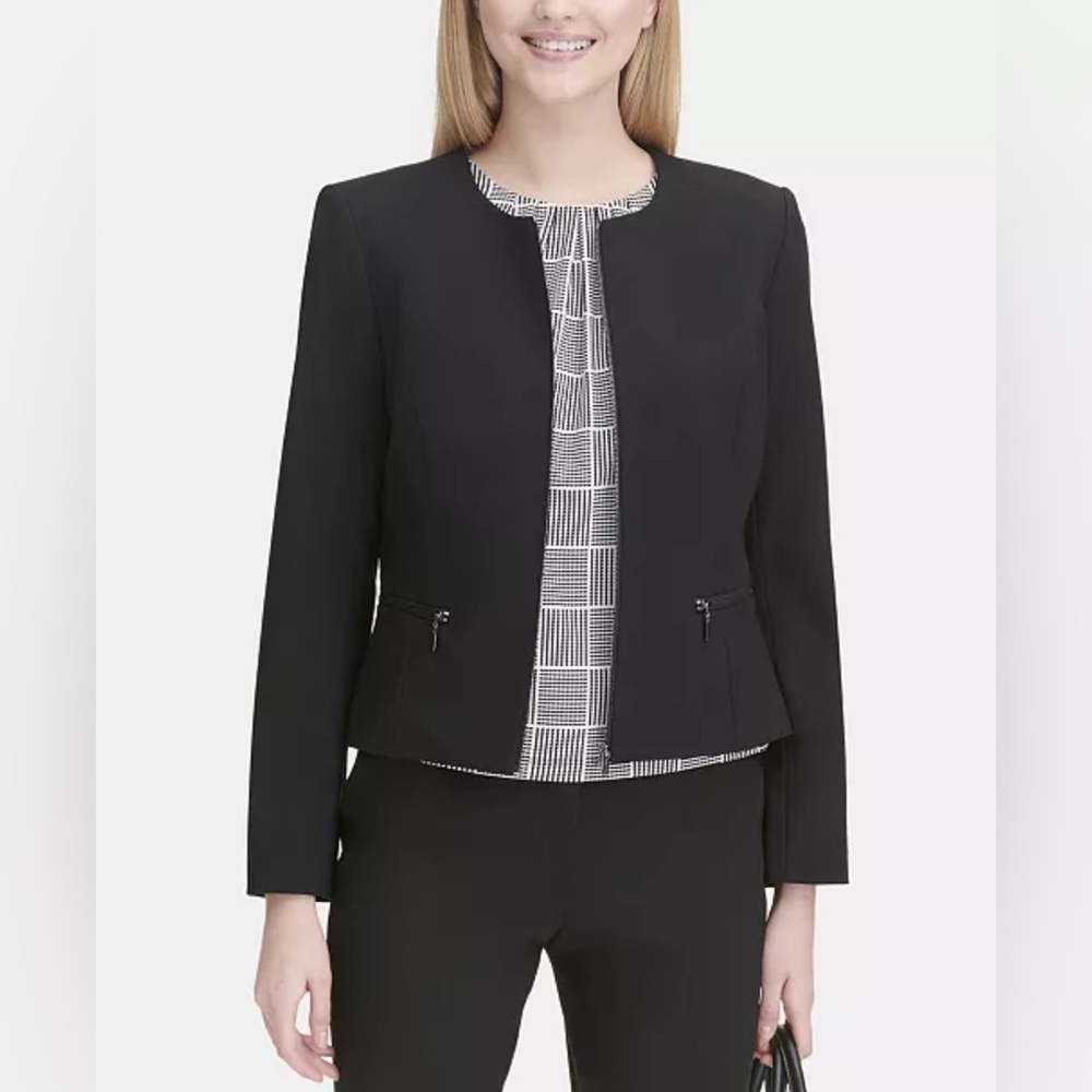 Calvin Klein Women’s Zip Front Collarless Blazer Black